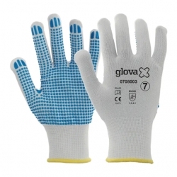 Luva Nylon Branco Com Pontos PVC Na Palma - GLOVA Luva Nylon Branco Com Pontos PVC Na Palma - GLOVA