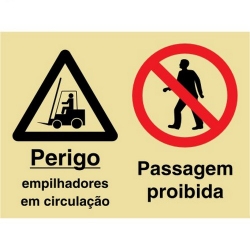 Sinal composto duplo, perigo empilhadoras em circulação e passagem proibida - FIELD